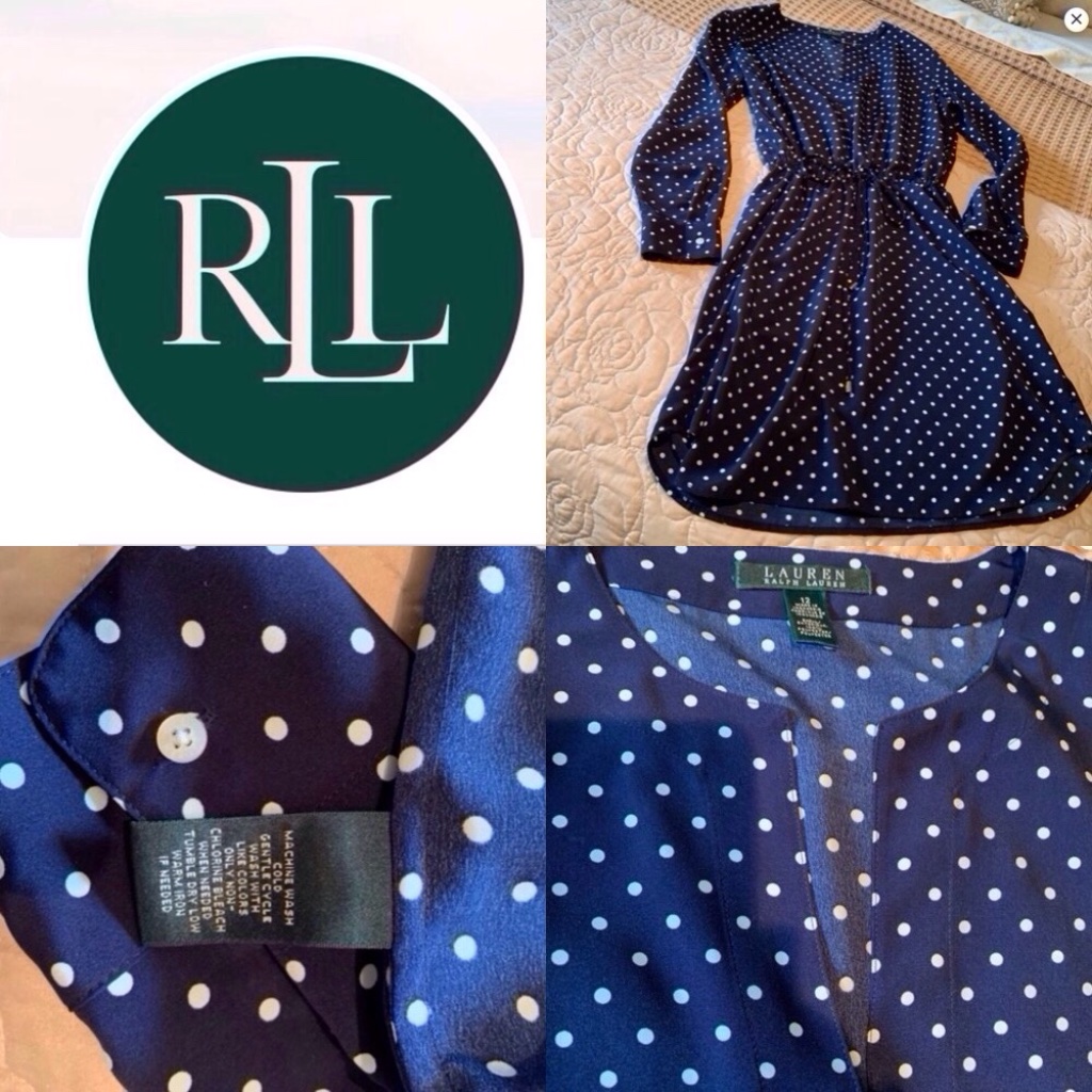 Beautiful Lauren Ralph Lauren Polka-Dot Dress Size 12 Navy/White